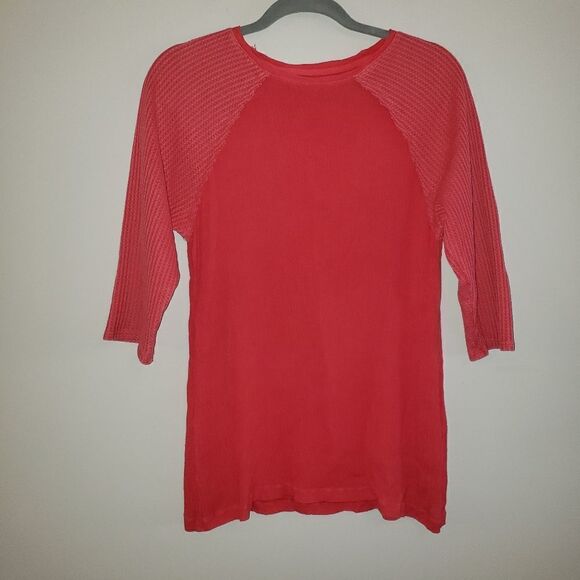 SOFT SURROUNDINGS RED ORANGE WAFFLE KNIT & COTTON SHIRT 3/4 SLEEVES SIZE MEDIUM - Picture 1 of 5